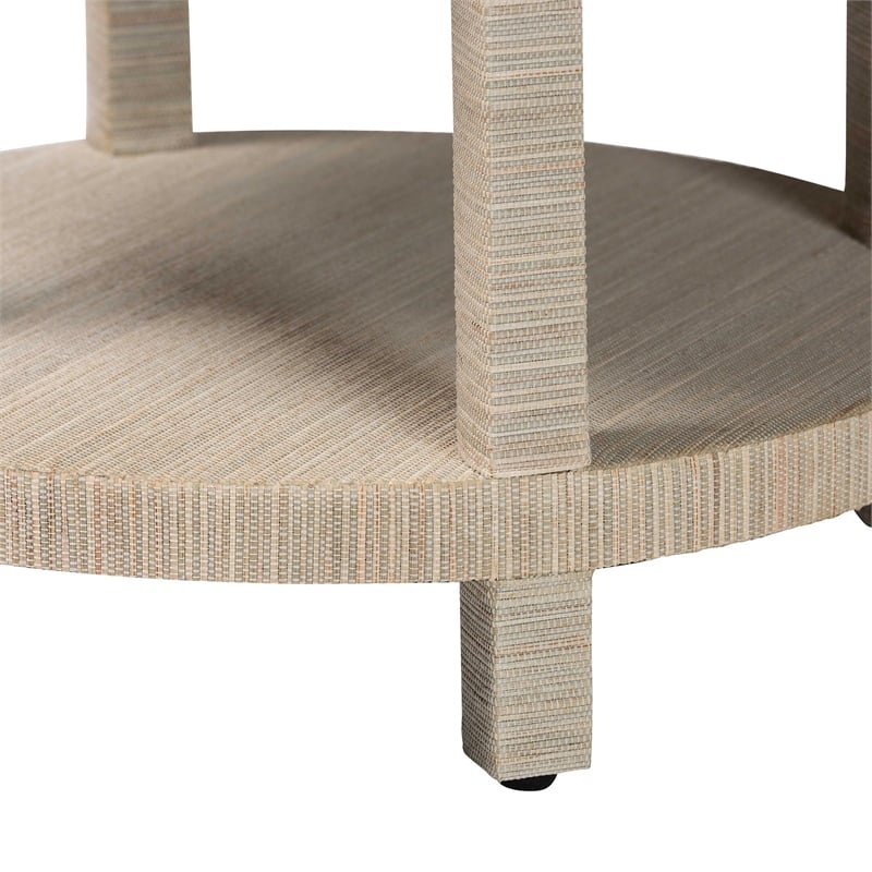 Pemberly Row Woven Grasscloth 1-Drawer Nightstand with Round Top