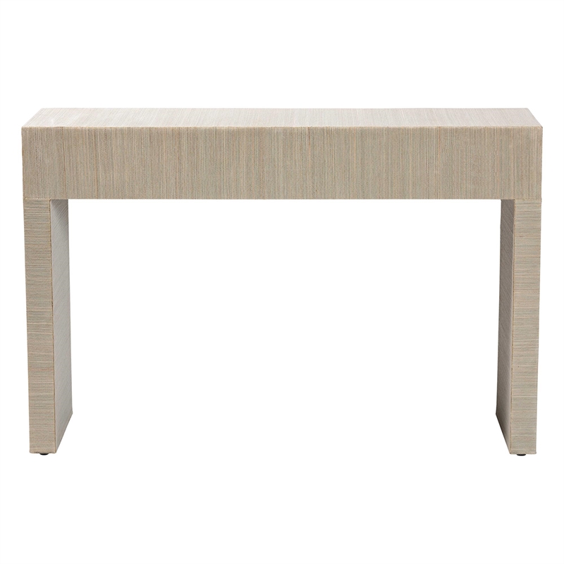 Pemberly Row Woven Grasscloth 3-Drawer Waterfall Console Table