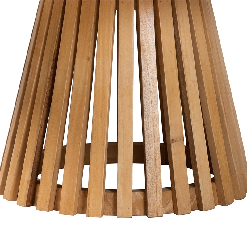 Pemberly Row Slatted Acacia Wood Round Pedestal Coffee Table