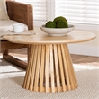 Pemberly Row Slatted Acacia Wood Round Pedestal Coffee Table