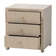 Pemberly Row Woven Grasscloth 3-Drawer Nightstand with Ring Pulls