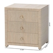 Pemberly Row Woven Grasscloth 3-Drawer Nightstand with Ring Pulls