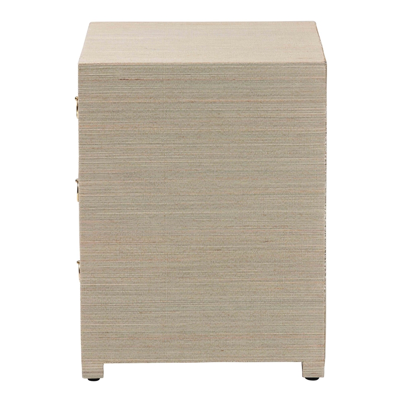 Pemberly Row Woven Grasscloth 3-Drawer Nightstand with Ring Pulls