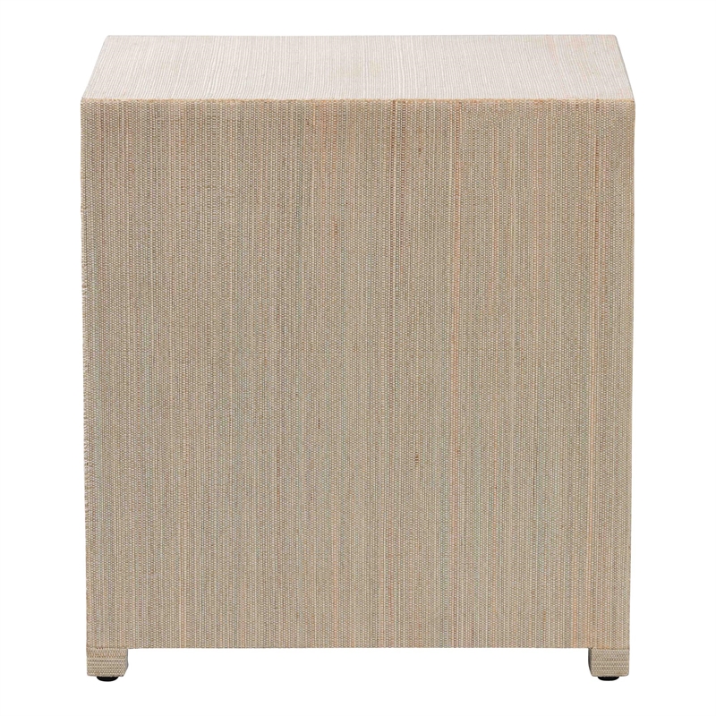 Pemberly Row Woven Grasscloth 3-Drawer Nightstand with Ring Pulls
