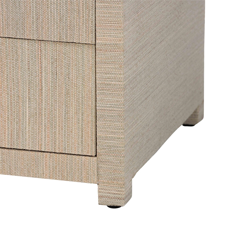 Pemberly Row Woven Grasscloth 3-Drawer Nightstand with Ring Pulls
