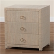 Pemberly Row Woven Grasscloth 3-Drawer Nightstand with Ring Pulls