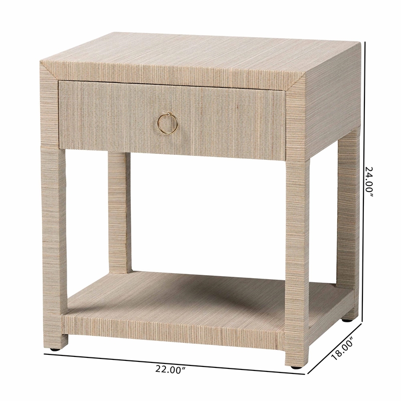 Pemberly Row Woven Grasscloth 1-Drawer Nightstand with Ring Pull