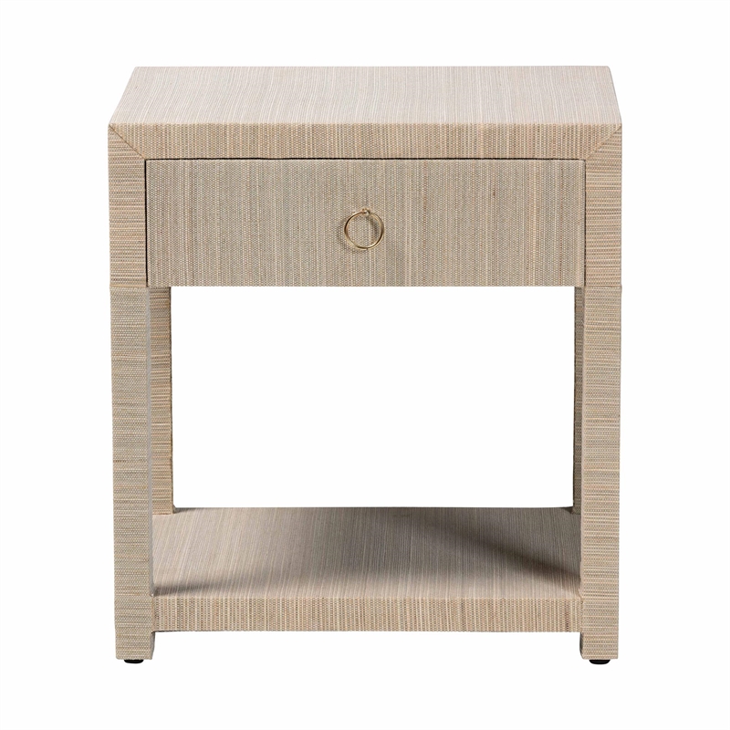 Pemberly Row Woven Grasscloth 1-Drawer Nightstand with Ring Pull