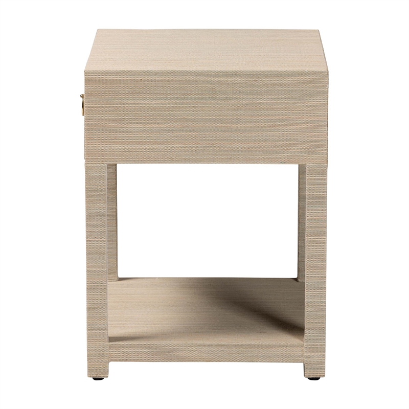 Pemberly Row Woven Grasscloth 1-Drawer Nightstand with Ring Pull