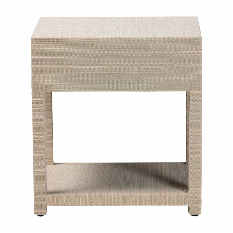 Pemberly Row Woven Grasscloth 1-Drawer Nightstand with Ring Pull