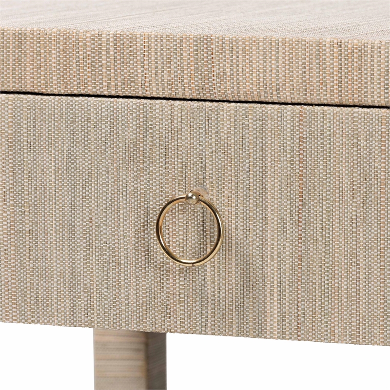 Pemberly Row Woven Grasscloth 1-Drawer Nightstand with Ring Pull