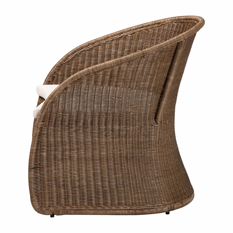 Pemberly Row Contemporary Greywashed Rattan Accent Chair with Cushion