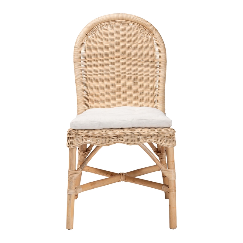Pemberly Row Natural Rattan Dining Chair with Rounded Backrest