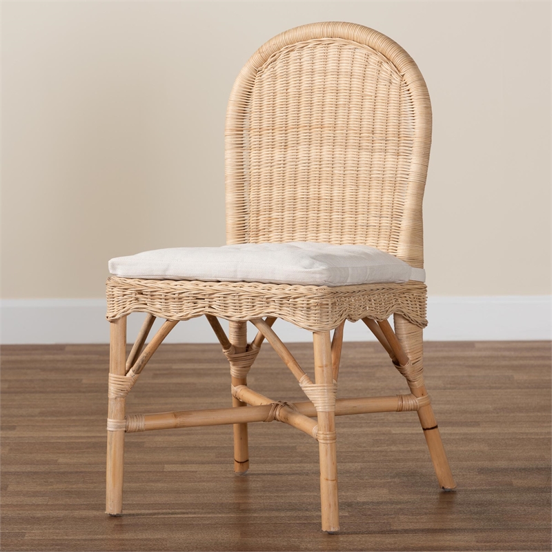 Pemberly Row Natural Rattan Dining Chair with Rounded Backrest