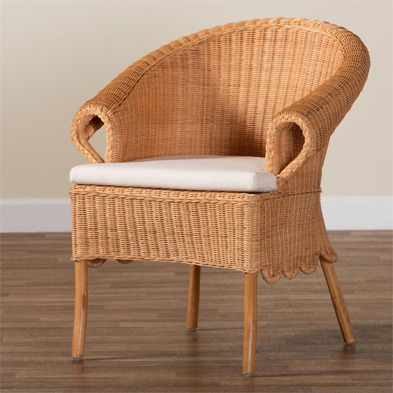 Pemberly Row Braided Honey Rattan Dining Chair with Scalloped Skirt