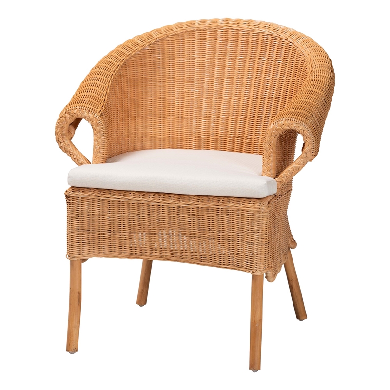 Pemberly Row Braided Honey Rattan Dining Chair with Scalloped Skirt