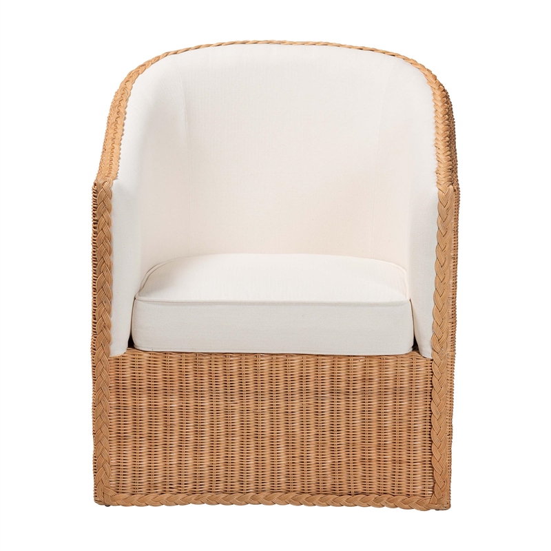 Pemberly Row Light Honey Rattan Arm Chair with Braided Detail