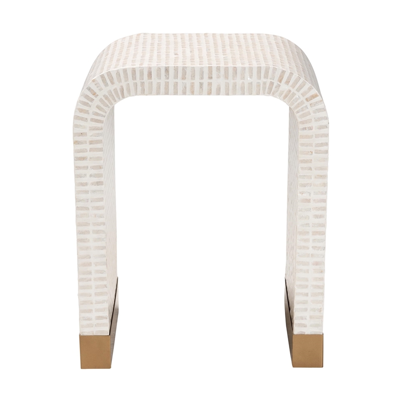 Pemberly Row Beige and White Capiz Shell Waterfall End Table