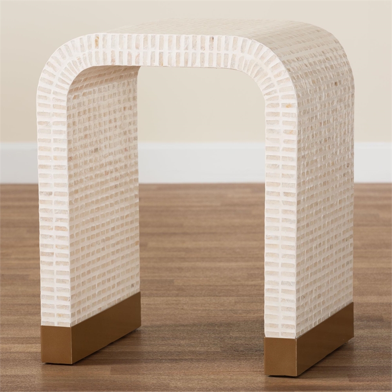 Pemberly Row Beige and White Capiz Shell Waterfall End Table