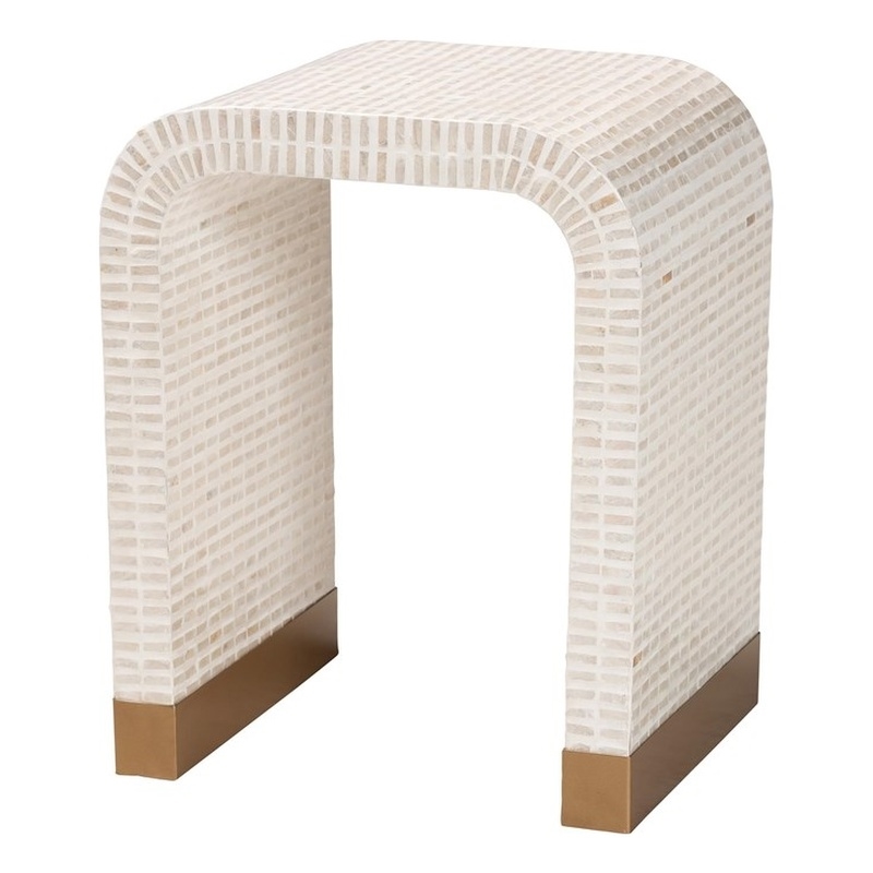 Pemberly Row Beige and White Capiz Shell Waterfall End Table