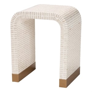Pemberly Row Beige and White Capiz Shell Waterfall End Table