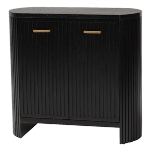 Pemberly Row Fluted Wood Oval 2-Door Storage Cabinet with Metal Handles