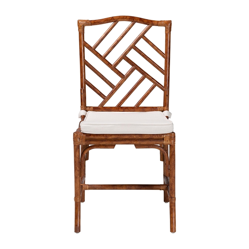 Pemberly Row Marbled Tortoise Rattan Dining Chair with Cushion