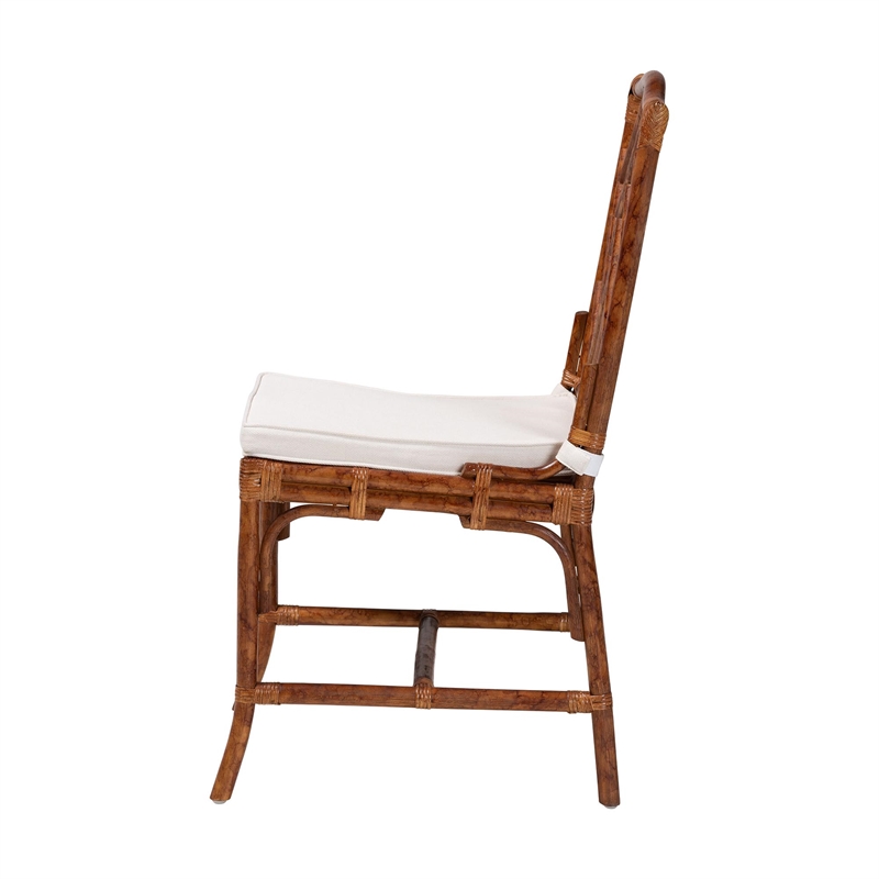 Pemberly Row Marbled Tortoise Rattan Dining Chair with Cushion