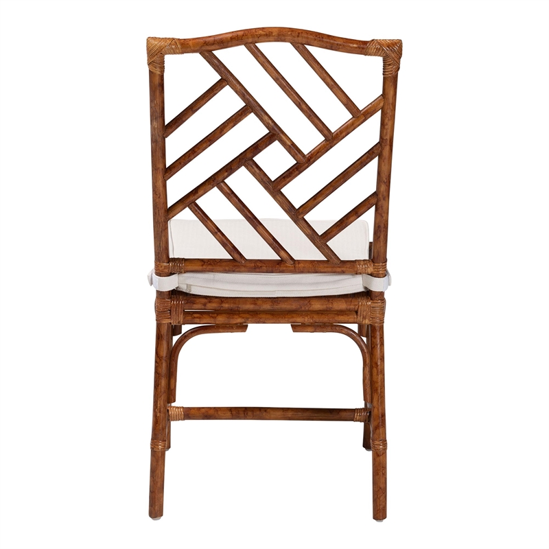 Pemberly Row Marbled Tortoise Rattan Dining Chair with Cushion