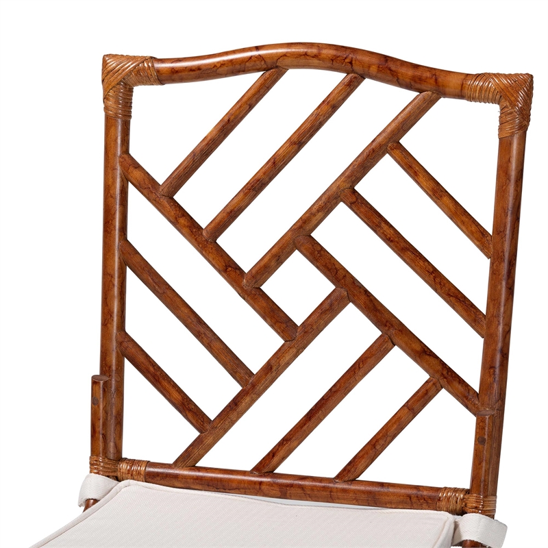 Pemberly Row Marbled Tortoise Rattan Dining Chair with Cushion