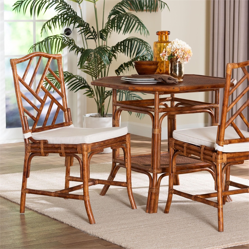 Pemberly Row Marbled Tortoise Rattan Dining Chair with Cushion