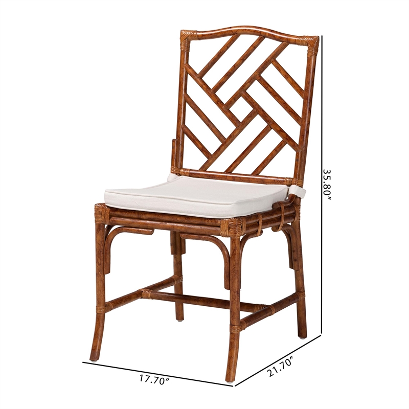 Pemberly Row Marbled Tortoise Rattan Dining Chair with Cushion