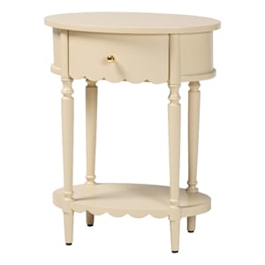 Pemberly Row Scalloped 1-Drawer End Table with Oval Tabletop