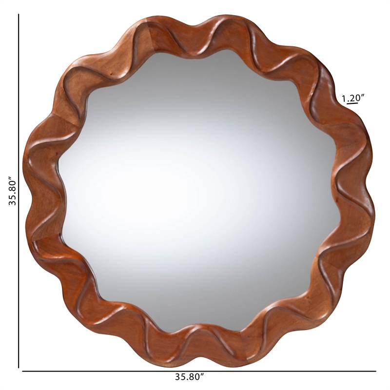 Pemberly Row Round Wall Mirror with Sculpted Wavy Scalloped Frame
