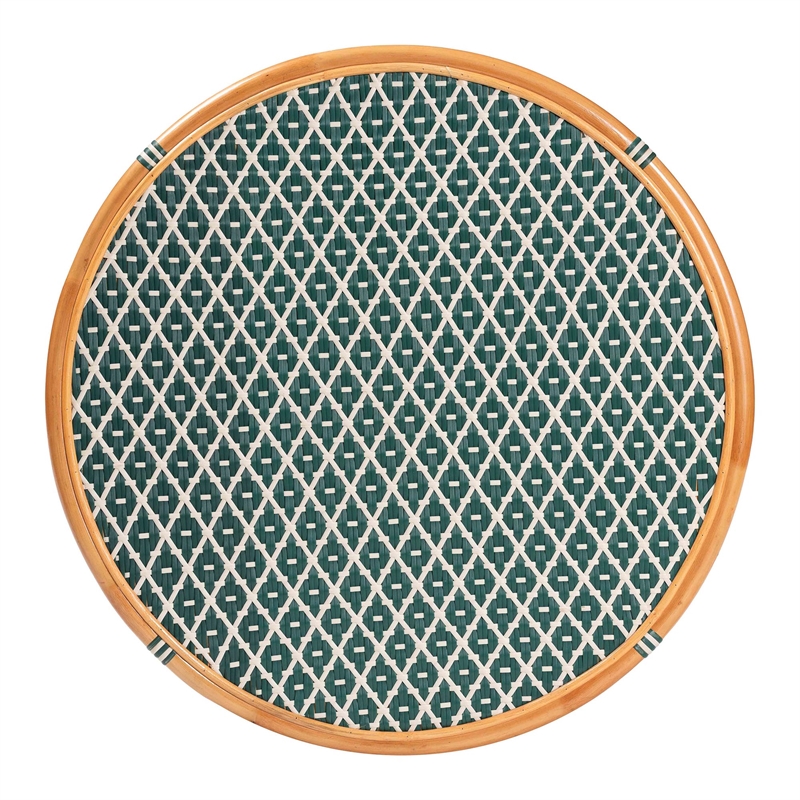 Pemberly Row Natural Rattan Round Bistro Dining Table in Green