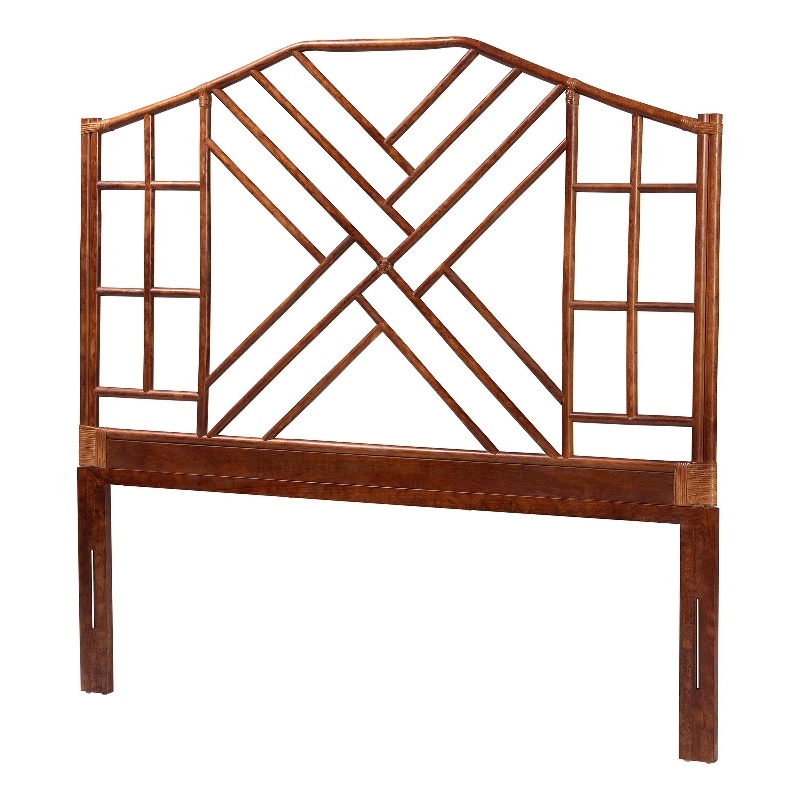 Pemberly Row Marbled Tortoise Rattan Queen Headboard with Chinoiserie