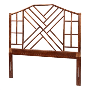 Pemberly Row Marbled Tortoise Rattan Queen Headboard with Chinoiserie