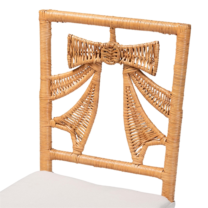 Pemberly Row Natural Rattan 2-Piece Dining Chair Set with Bow Back