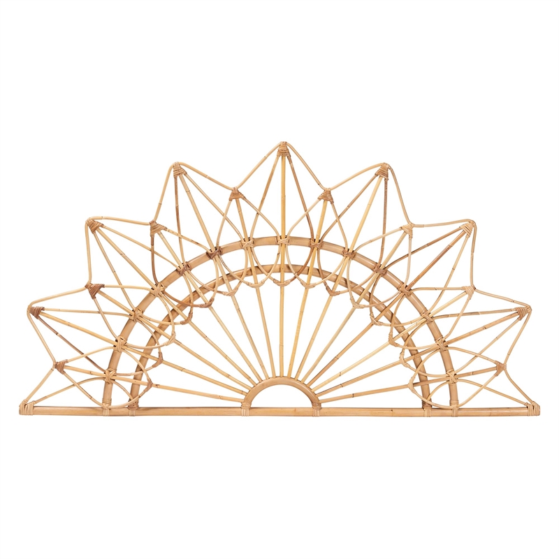 Pemberly Row Contemporary Rattan Sunburst Wall-Mount Queen Headboard