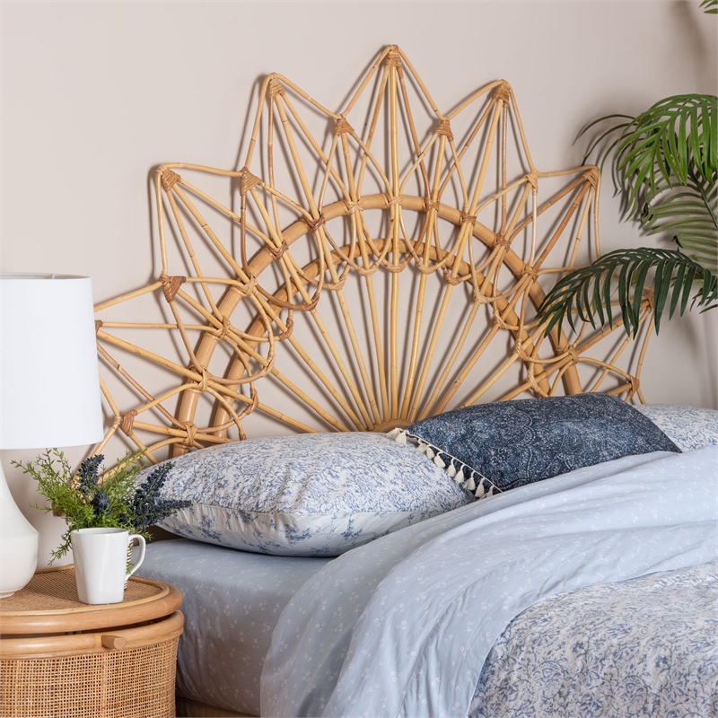 Pemberly Row Contemporary Rattan Sunburst Wall-Mount Queen Headboard