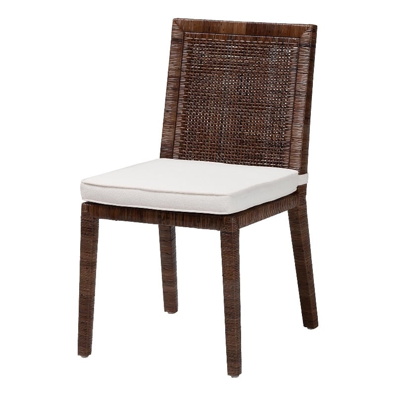 Pemberly Row Rattan Dining Chair with Lattice Back in Antique Coffee