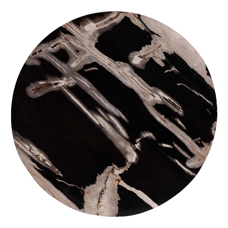 Pemberly Row Petrified Wood Top Drum End Table with Lattice Frame