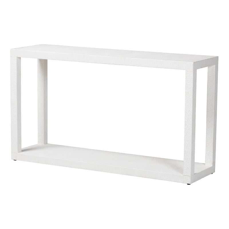 Pemberly Row Contemporary Grasscloth 2-Tier Console Table in White