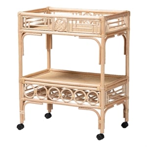 Pemberly Row Contemporary Rattan 2-Tier Wine Cart with 6-Bottle Storage
