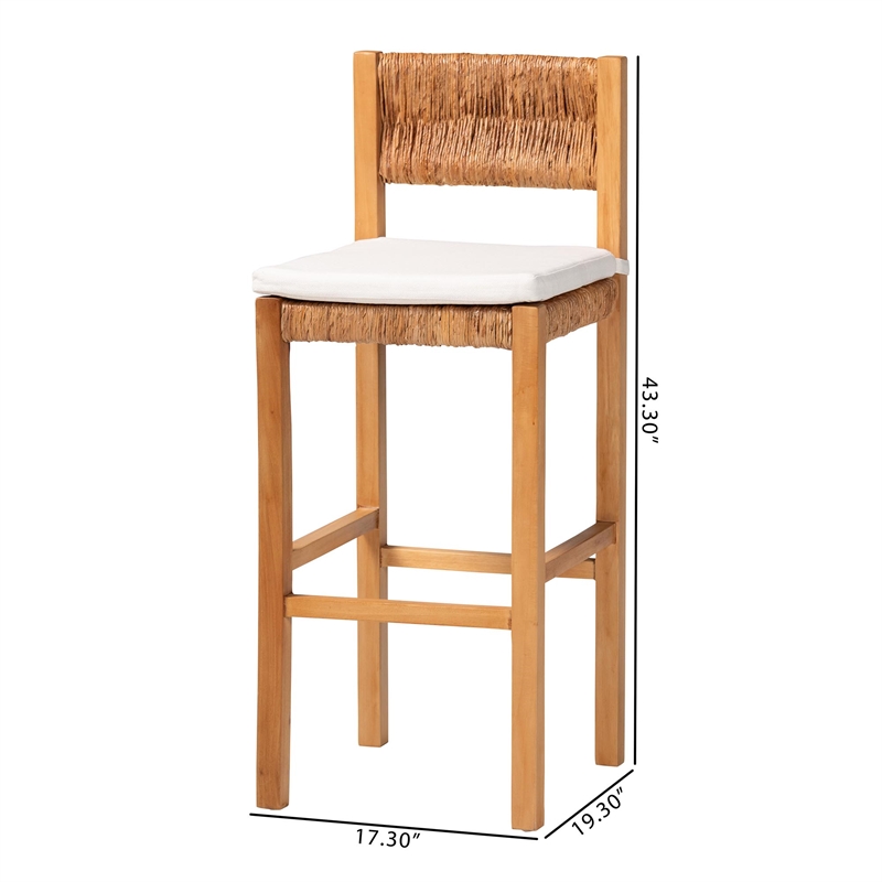 Pemberly Row Contemporary Seagrass and Mahogany Bar Stool with Cushion
