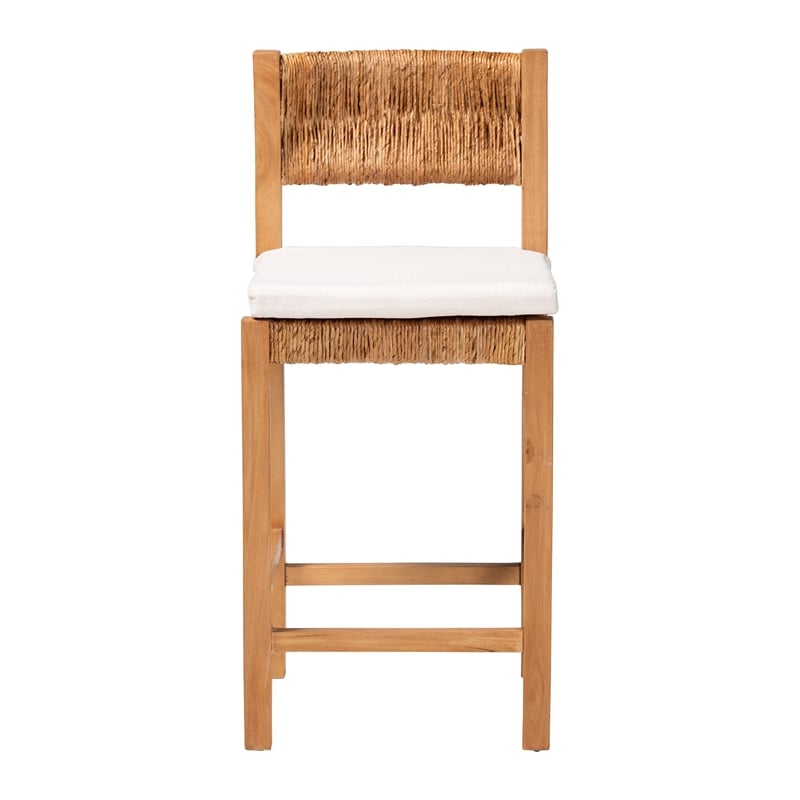 Pemberly Row Seagrass and Mahogany Counter Stool with Cushion