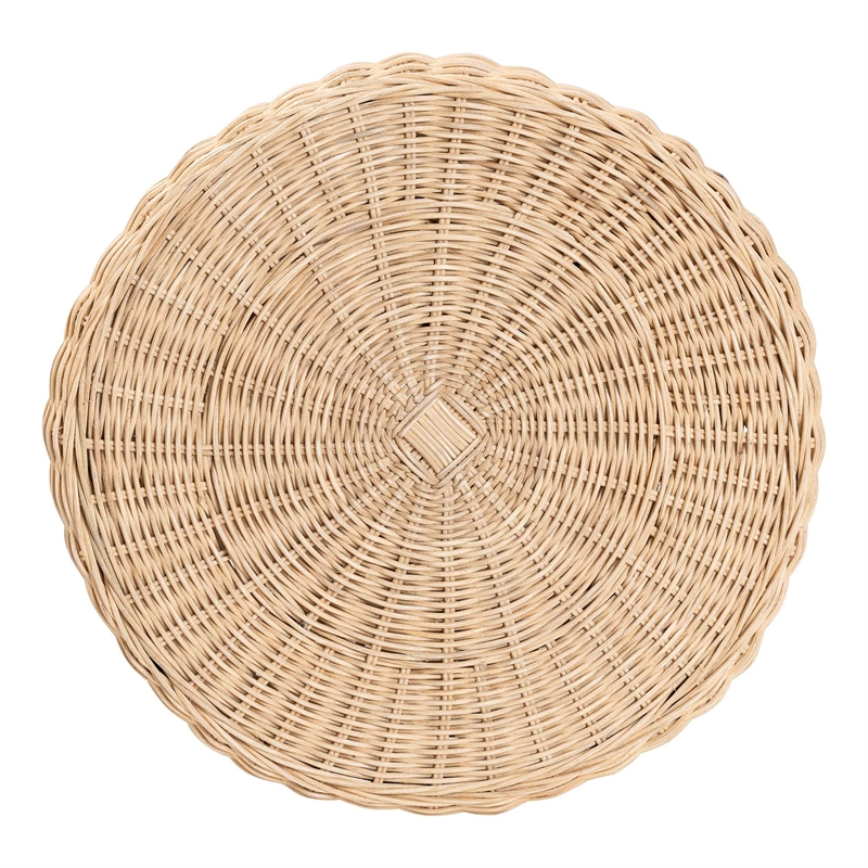Pemberly Row Contemporary Rattan Tulip End Table with Scalloped Edge