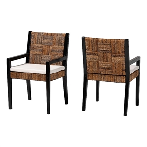 Pemberly Row Contemporary 2-Piece Seagrass Armchair Dining Set in Black