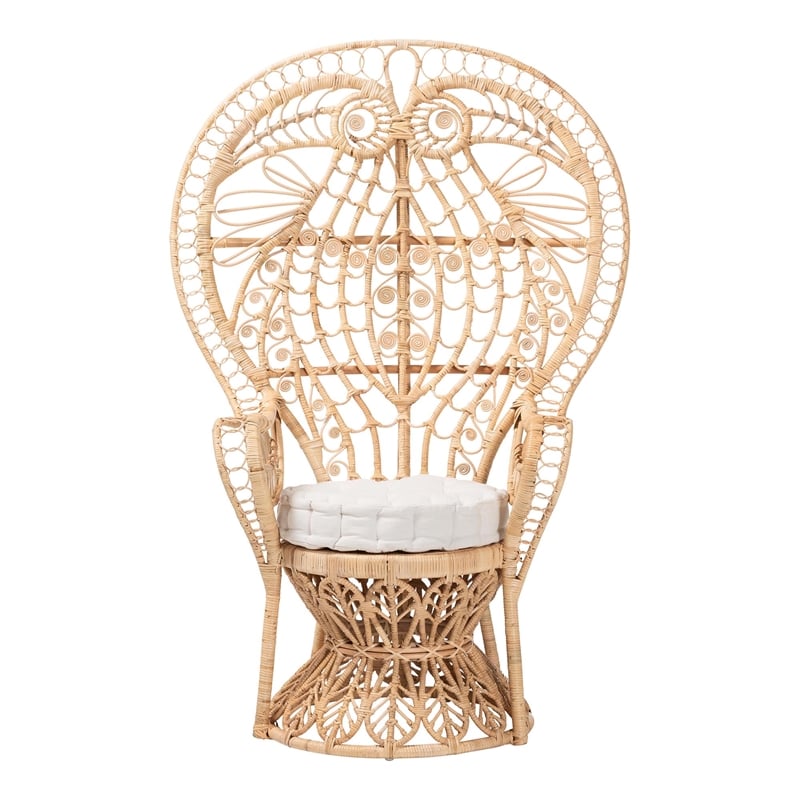 Pemberly Row Rattan Peacock Chair with Curled Geometric Fan Back