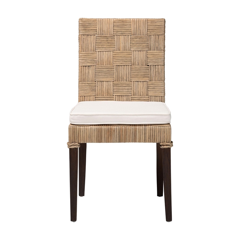 Pemberly Row Contemporary Rattan Basketweave Dining Chair with Cushion